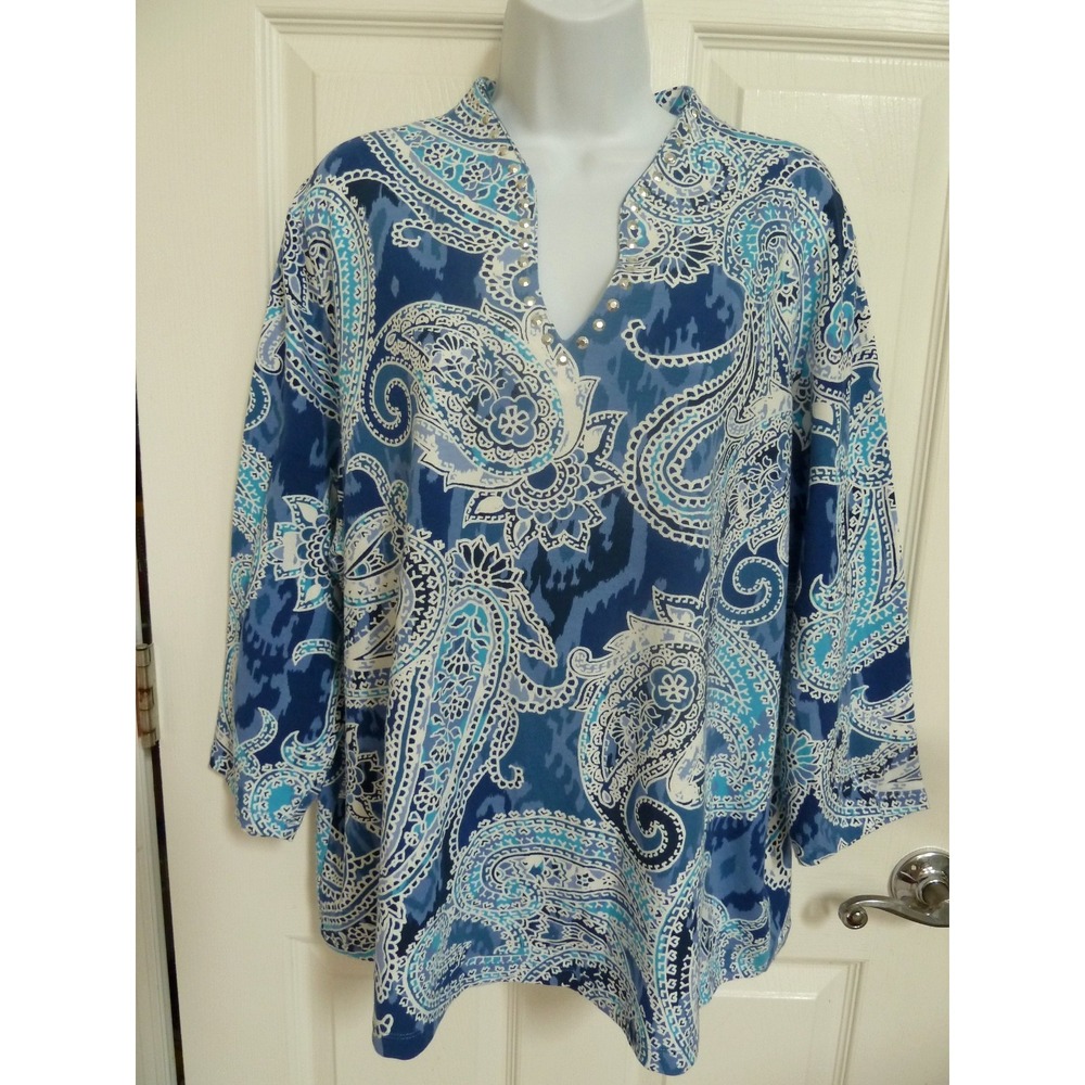 NWOT RUBY RD. WOMAN Sz 2X Paisley Studded Pullover Top Colorful